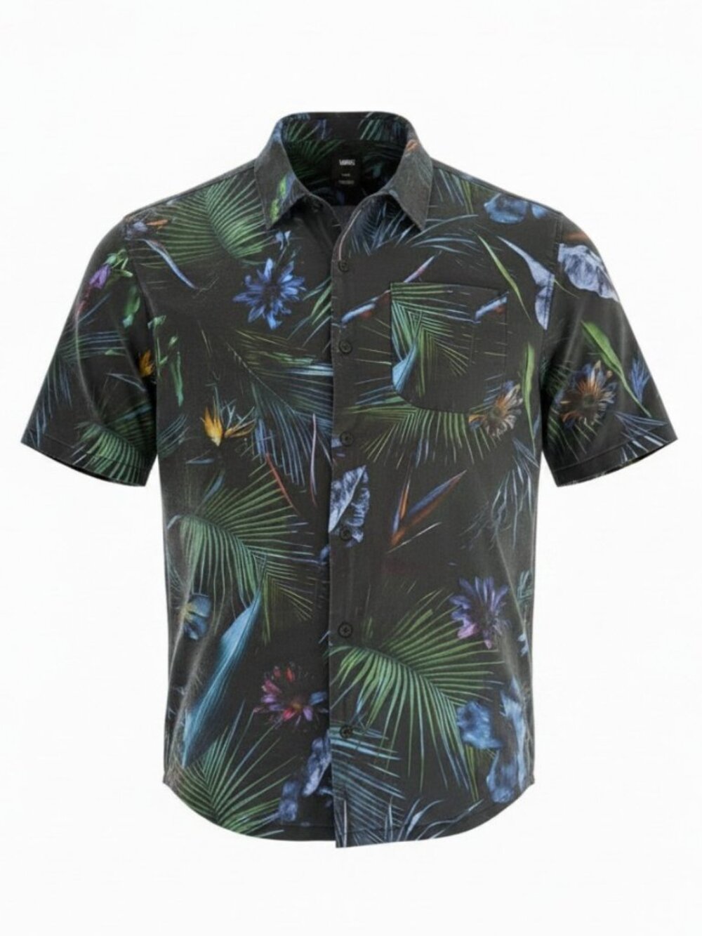 VANS Black Tropical Floral Jungle Print Button-Up Camp Shirt size L